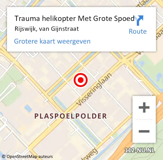 Locatie op kaart van de 112 melding: Trauma helikopter Met Grote Spoed Naar Rijswijk, van Gijnstraat op 18 februari 2022 16:01