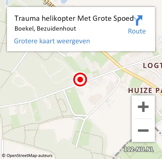 Locatie op kaart van de 112 melding: Trauma helikopter Met Grote Spoed Naar Boekel, Bezuidenhout op 18 februari 2022 16:04