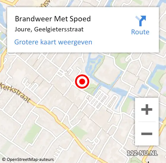 Locatie op kaart van de 112 melding: Brandweer Met Spoed Naar Joure, Geelgietersstraat op 18 februari 2022 16:05