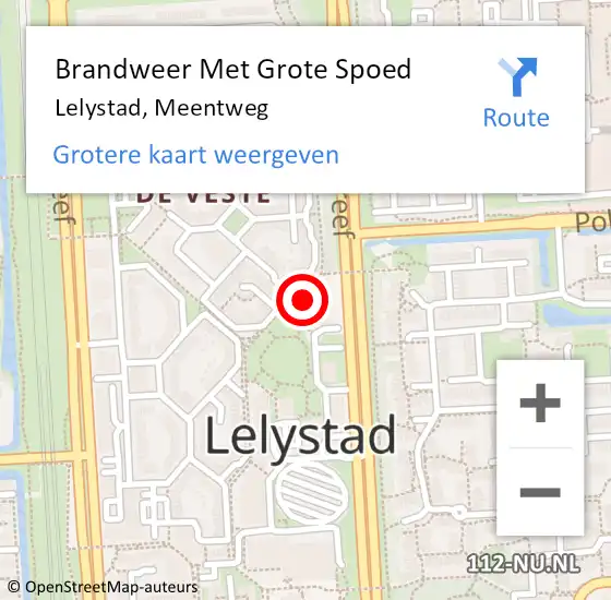 Locatie op kaart van de 112 melding: Brandweer Met Grote Spoed Naar Lelystad, Meentweg op 18 februari 2022 16:06