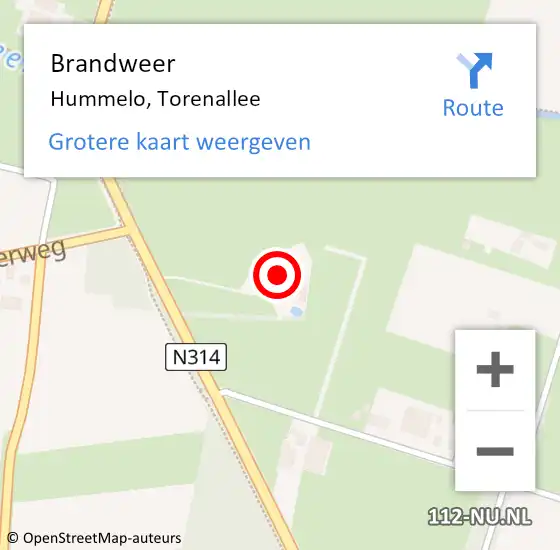 Locatie op kaart van de 112 melding: Brandweer Hummelo, Torenallee op 8 juli 2014 17:16