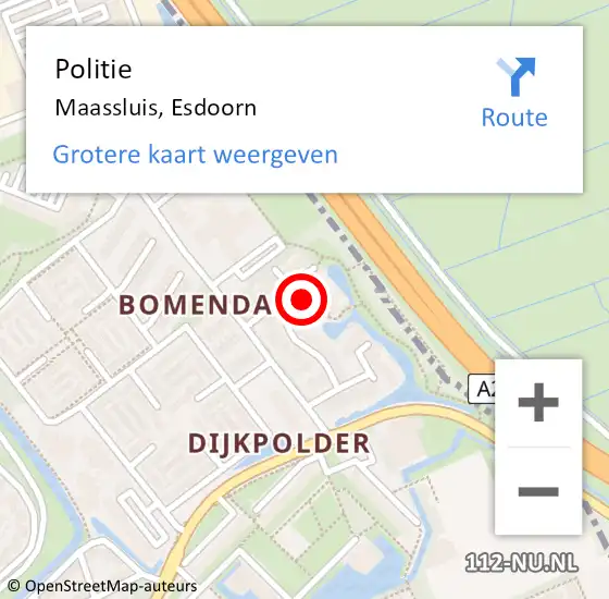 Locatie op kaart van de 112 melding: Politie Maassluis, Esdoorn op 18 februari 2022 16:09