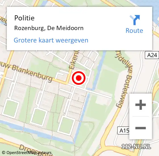 Locatie op kaart van de 112 melding: Politie Rozenburg, De Meidoorn op 18 februari 2022 16:10