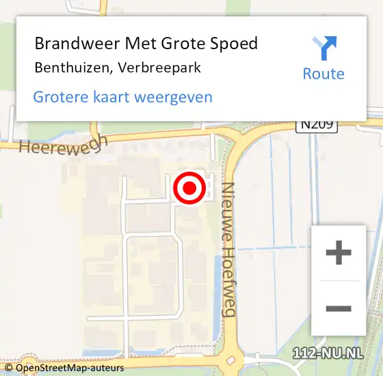 Locatie op kaart van de 112 melding: Brandweer Met Grote Spoed Naar Benthuizen, Verbreepark op 18 februari 2022 16:10