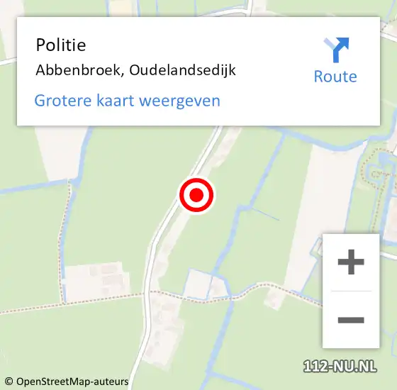 Locatie op kaart van de 112 melding: Politie Abbenbroek, Oudelandsedijk op 18 februari 2022 16:13