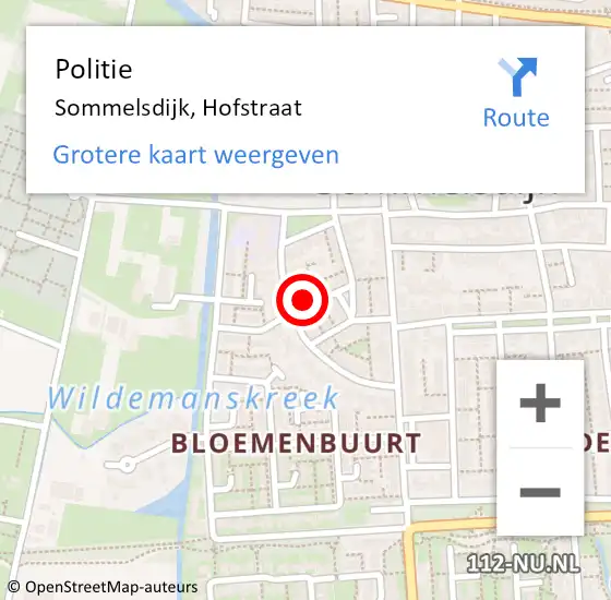 Locatie op kaart van de 112 melding: Politie Sommelsdijk, Hofstraat op 18 februari 2022 16:13