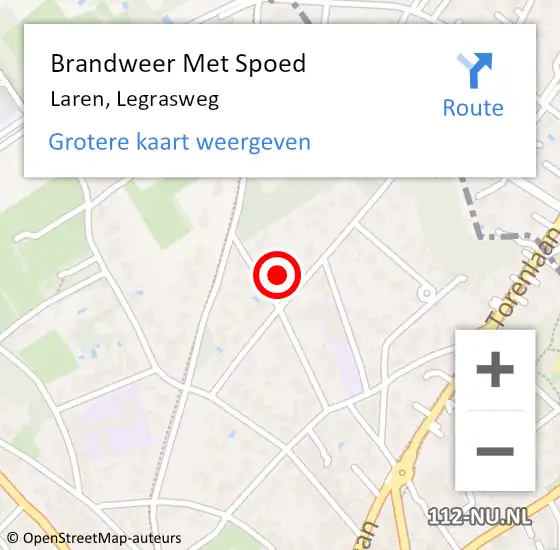 Locatie op kaart van de 112 melding: Brandweer Met Spoed Naar Laren, Legrasweg op 18 februari 2022 16:14