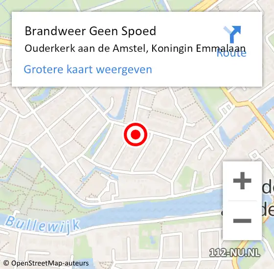 Locatie op kaart van de 112 melding: Brandweer Geen Spoed Naar Ouderkerk aan de Amstel, Koningin Emmalaan op 18 februari 2022 16:15