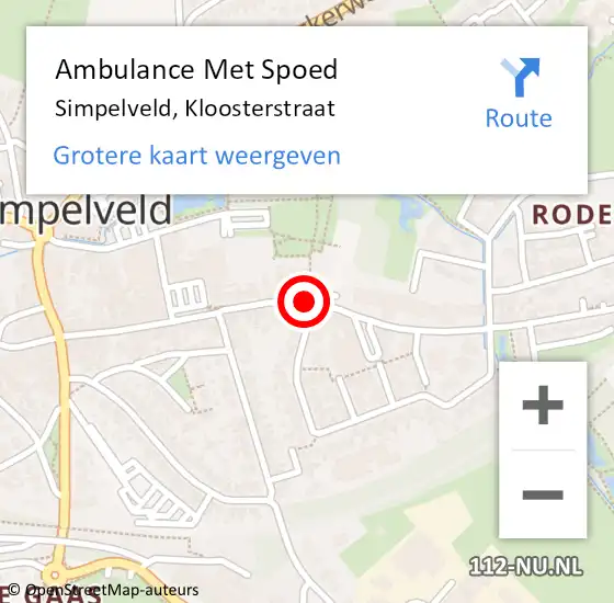 Locatie op kaart van de 112 melding: Ambulance Met Spoed Naar Simpelveld, Kloosterstraat op 8 juli 2014 17:18