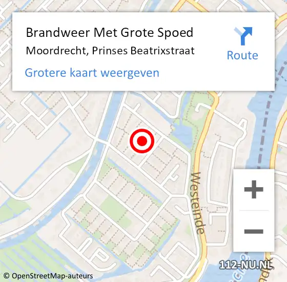 Locatie op kaart van de 112 melding: Brandweer Met Grote Spoed Naar Moordrecht, Prinses Beatrixstraat op 18 februari 2022 16:18