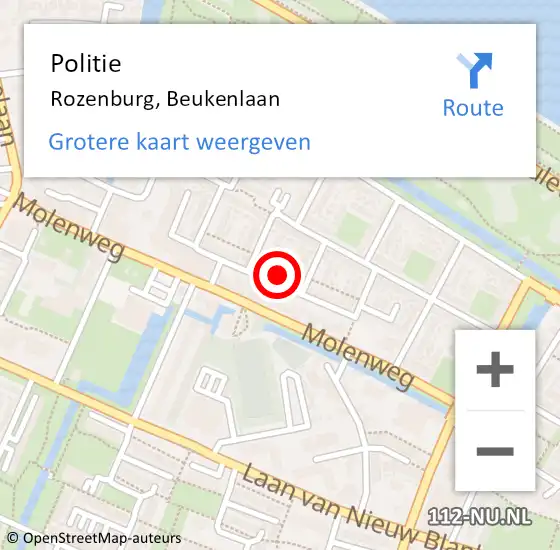 Locatie op kaart van de 112 melding: Politie Rozenburg, Beukenlaan op 18 februari 2022 16:19