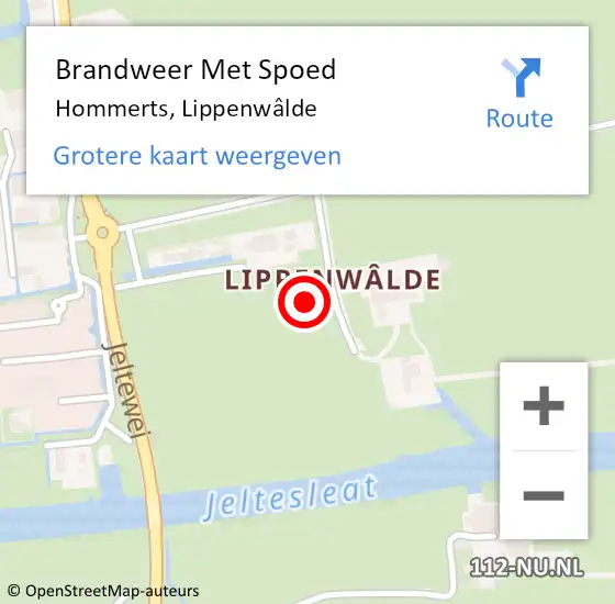 Locatie op kaart van de 112 melding: Brandweer Met Spoed Naar Hommerts, Lippenwâlde op 18 februari 2022 16:21