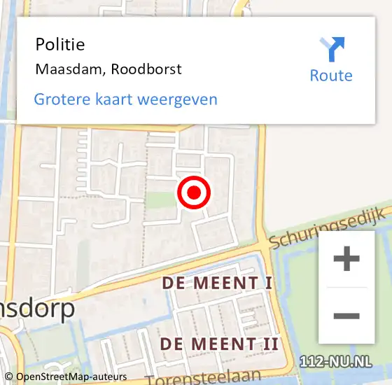 Locatie op kaart van de 112 melding: Politie Maasdam, Roodborst op 18 februari 2022 16:21