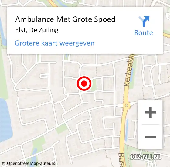 Locatie op kaart van de 112 melding: Ambulance Met Grote Spoed Naar Elst, De Zuiling op 18 februari 2022 16:22