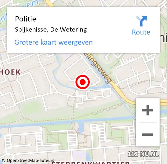 Locatie op kaart van de 112 melding: Politie Spijkenisse, De Wetering op 18 februari 2022 16:22