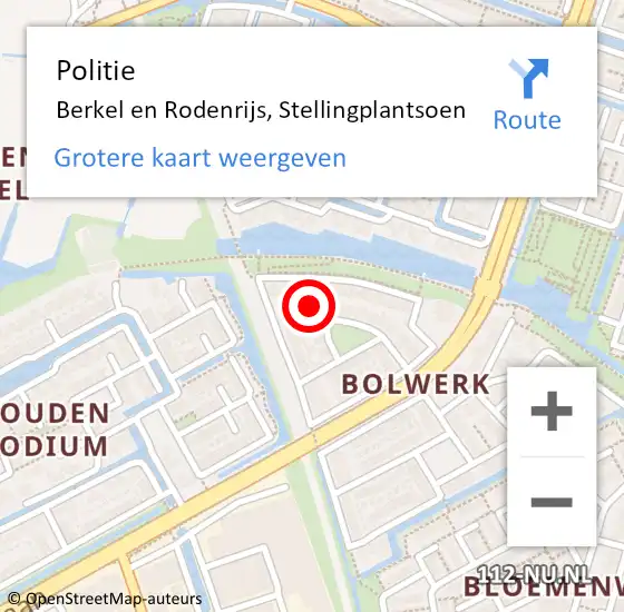 Locatie op kaart van de 112 melding: Politie Berkel en Rodenrijs, Stellingplantsoen op 18 februari 2022 16:24