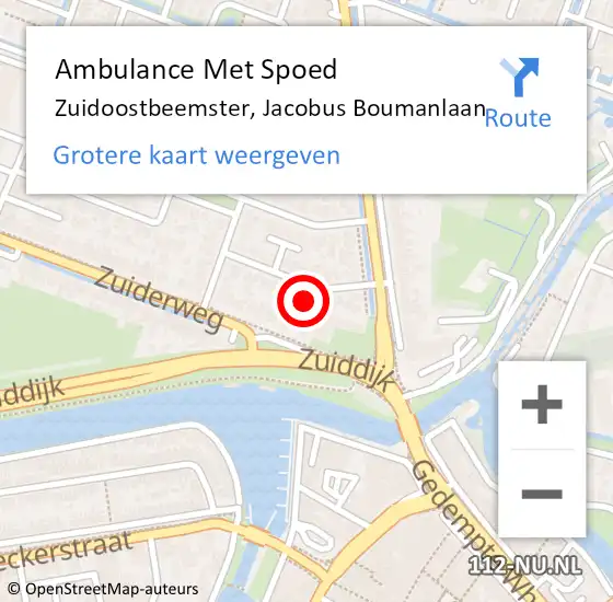 Locatie op kaart van de 112 melding: Ambulance Met Spoed Naar Zuidoostbeemster, Jacobus Boumanlaan op 18 februari 2022 16:28