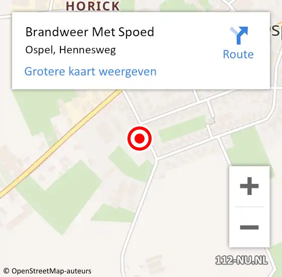 Locatie op kaart van de 112 melding: Brandweer Met Spoed Naar Ospel, Hennesweg op 18 februari 2022 16:31