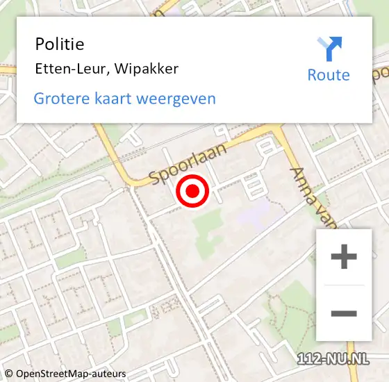 Locatie op kaart van de 112 melding: Politie Etten-Leur, Wipakker op 18 februari 2022 16:31