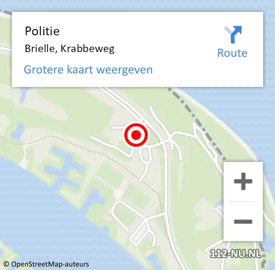 Locatie op kaart van de 112 melding: Politie Brielle, Krabbeweg op 18 februari 2022 16:32