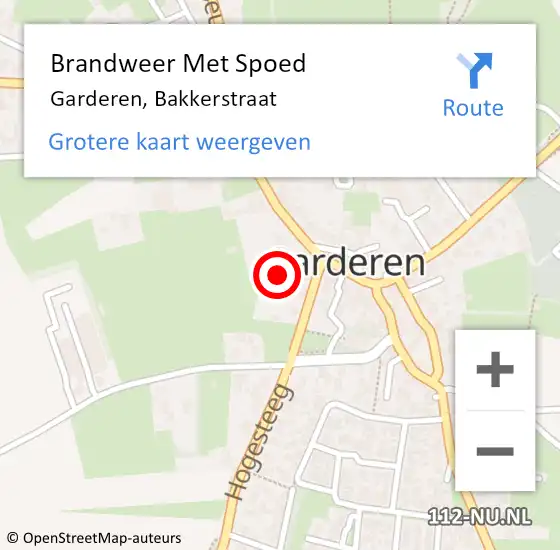 Locatie op kaart van de 112 melding: Brandweer Met Spoed Naar Garderen, Bakkerstraat op 18 februari 2022 16:33