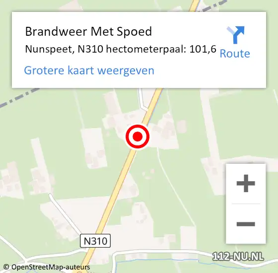 Locatie op kaart van de 112 melding: Brandweer Met Spoed Naar Nunspeet, N310 hectometerpaal: 101,6 op 18 februari 2022 16:34