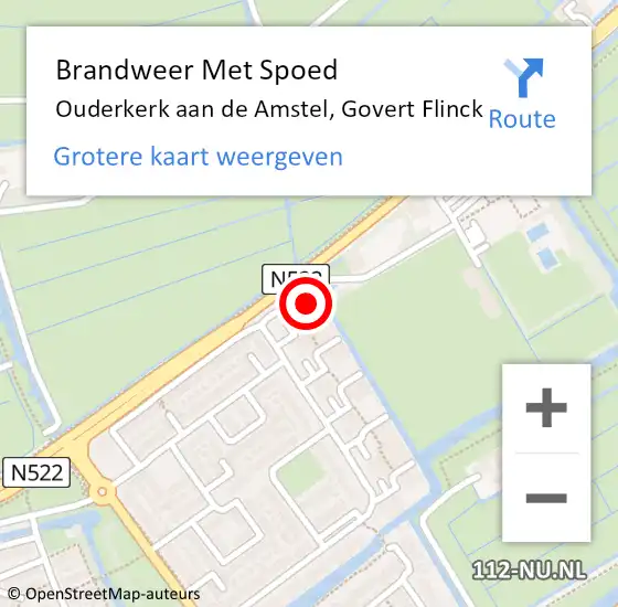 Locatie op kaart van de 112 melding: Brandweer Met Spoed Naar Ouderkerk aan de Amstel, Govert Flinck op 18 februari 2022 16:34