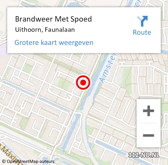 Locatie op kaart van de 112 melding: Brandweer Met Spoed Naar Uithoorn, Faunalaan op 18 februari 2022 16:34