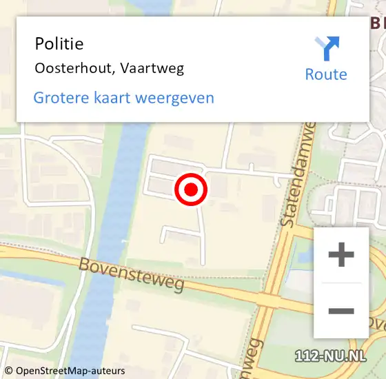 Locatie op kaart van de 112 melding: Politie Oosterhout, Vaartweg op 18 februari 2022 16:36