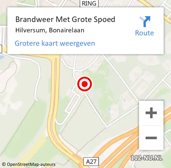 Locatie op kaart van de 112 melding: Brandweer Met Grote Spoed Naar Hilversum, Bonairelaan op 18 februari 2022 16:39