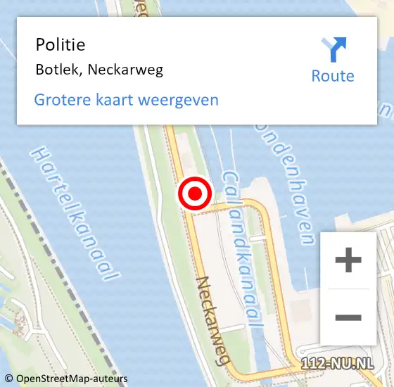 Locatie op kaart van de 112 melding: Politie Botlek, Neckarweg op 18 februari 2022 16:40