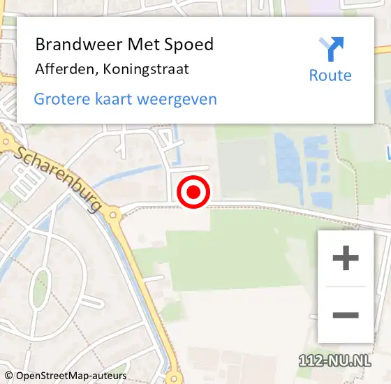 Locatie op kaart van de 112 melding: Brandweer Met Spoed Naar Afferden, Koningstraat op 18 februari 2022 16:41