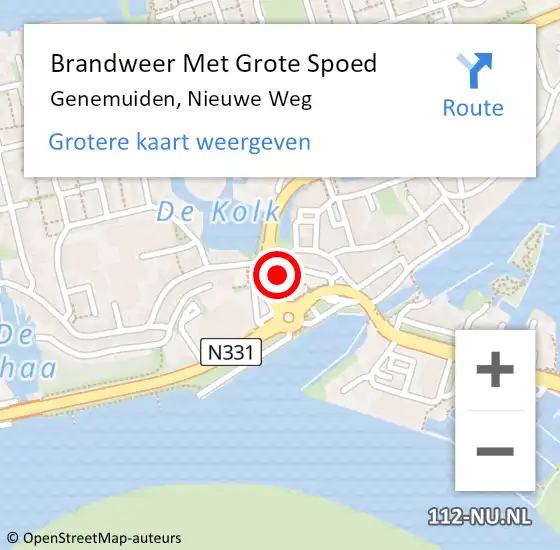 Locatie op kaart van de 112 melding: Brandweer Met Grote Spoed Naar Genemuiden, Nieuwe Weg op 18 februari 2022 16:44