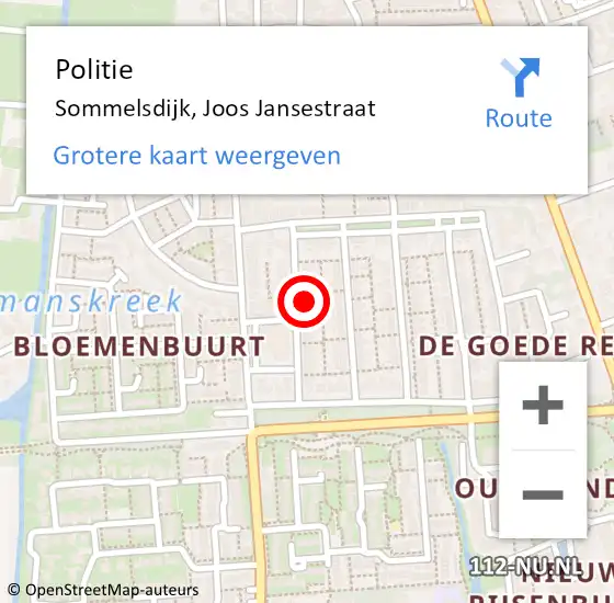 Locatie op kaart van de 112 melding: Politie Sommelsdijk, Joos Jansestraat op 18 februari 2022 16:44