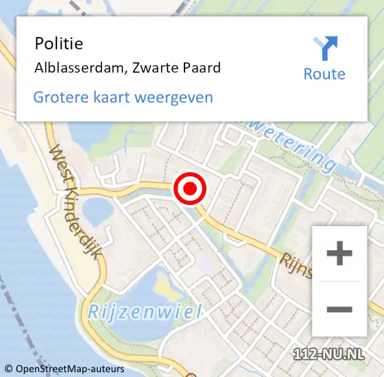 Locatie op kaart van de 112 melding: Politie Alblasserdam, Zwarte Paard op 18 februari 2022 16:48