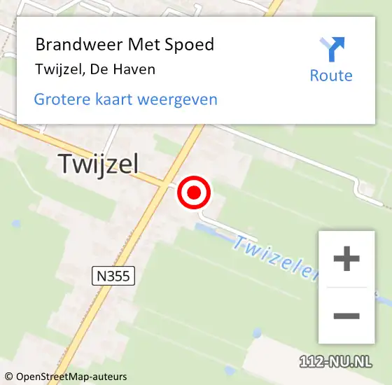 Locatie op kaart van de 112 melding: Brandweer Met Spoed Naar Twijzel, De Haven op 18 februari 2022 16:49