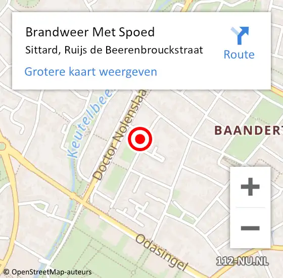 Locatie op kaart van de 112 melding: Brandweer Met Spoed Naar Sittard, Ruijs de Beerenbrouckstraat op 18 februari 2022 16:50