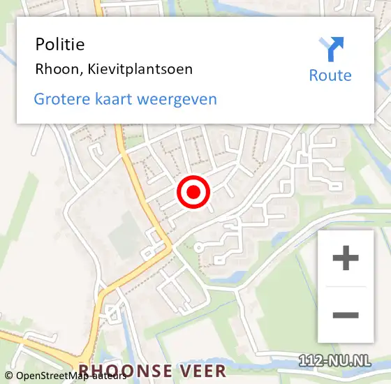 Locatie op kaart van de 112 melding: Politie Rhoon, Kievitplantsoen op 18 februari 2022 16:55