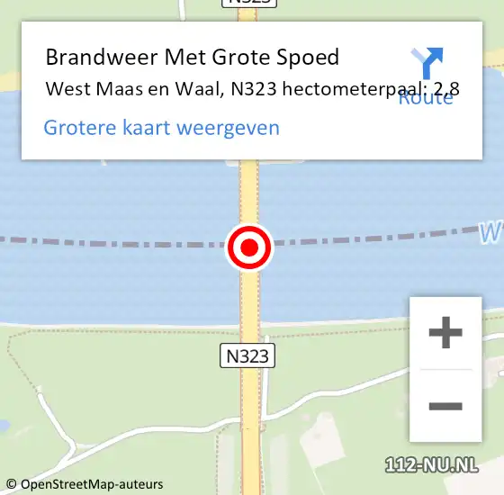 Locatie op kaart van de 112 melding: Brandweer Met Grote Spoed Naar West Maas en Waal, N323 hectometerpaal: 2,8 op 18 februari 2022 16:57