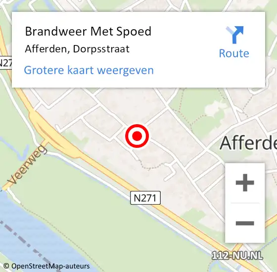 Locatie op kaart van de 112 melding: Brandweer Met Spoed Naar Afferden, Dorpsstraat op 18 februari 2022 16:58