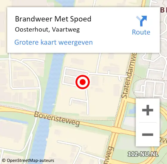 Locatie op kaart van de 112 melding: Brandweer Met Spoed Naar Oosterhout, Vaartweg op 18 februari 2022 17:01