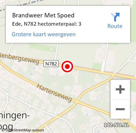 Locatie op kaart van de 112 melding: Brandweer Met Spoed Naar Ede, N782 hectometerpaal: 3 op 18 februari 2022 17:02