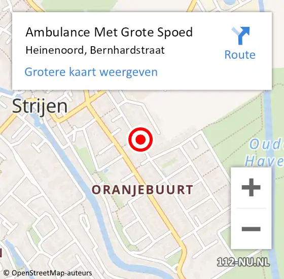 Locatie op kaart van de 112 melding: Ambulance Met Grote Spoed Naar Heinenoord, Bernhardstraat op 18 februari 2022 17:03