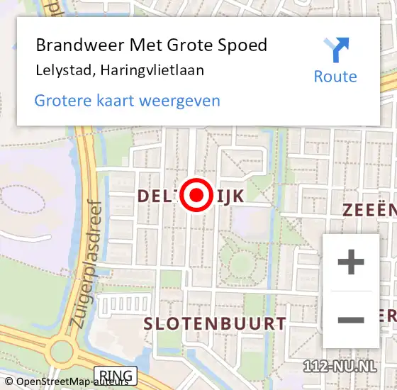 Locatie op kaart van de 112 melding: Brandweer Met Grote Spoed Naar Lelystad, Haringvlietlaan op 18 februari 2022 17:03