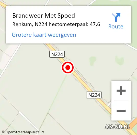 Locatie op kaart van de 112 melding: Brandweer Met Spoed Naar Renkum, N224 hectometerpaal: 47,6 op 18 februari 2022 17:04