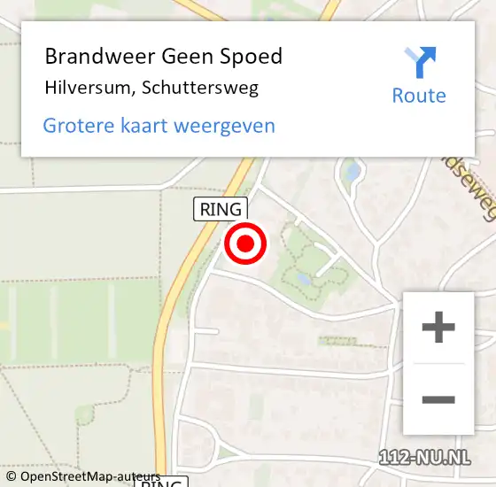 Locatie op kaart van de 112 melding: Brandweer Geen Spoed Naar Hilversum, Schuttersweg op 18 februari 2022 17:05