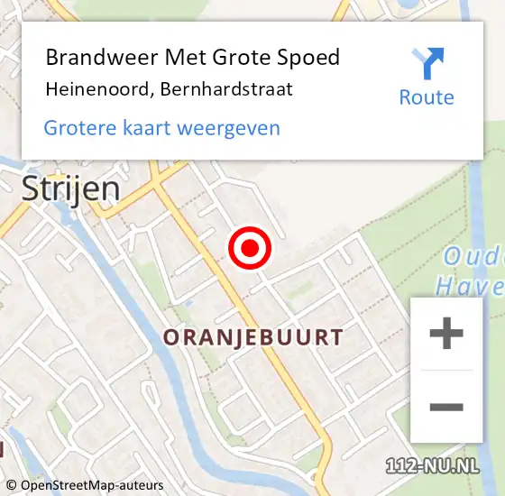 Locatie op kaart van de 112 melding: Brandweer Met Grote Spoed Naar Heinenoord, Bernhardstraat op 18 februari 2022 17:05