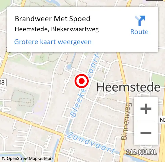 Locatie op kaart van de 112 melding: Brandweer Met Spoed Naar Heemstede, Blekersvaartweg op 18 februari 2022 17:05