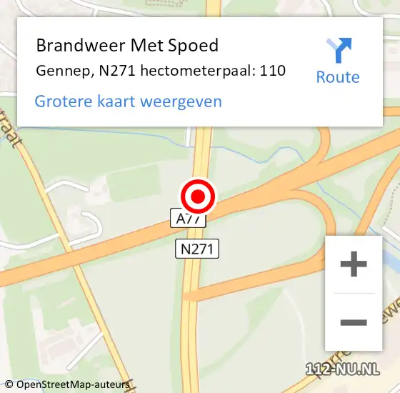 Locatie op kaart van de 112 melding: Brandweer Met Spoed Naar Gennep, N271 hectometerpaal: 110 op 18 februari 2022 17:06