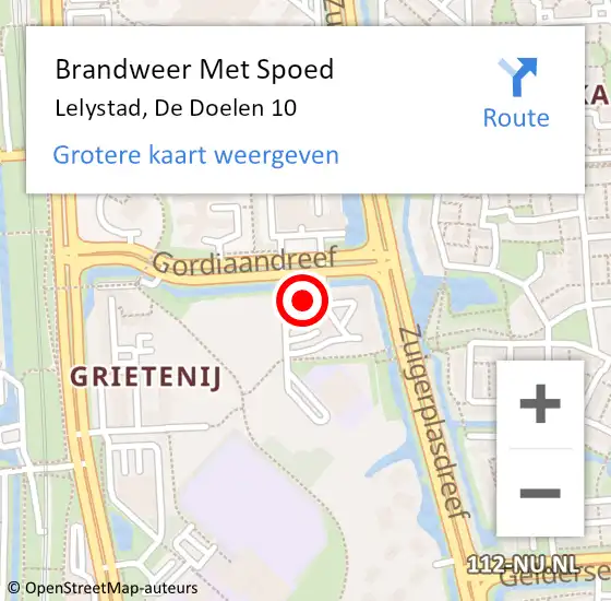 Locatie op kaart van de 112 melding: Brandweer Met Spoed Naar Lelystad, De Doelen 10 op 18 februari 2022 17:08